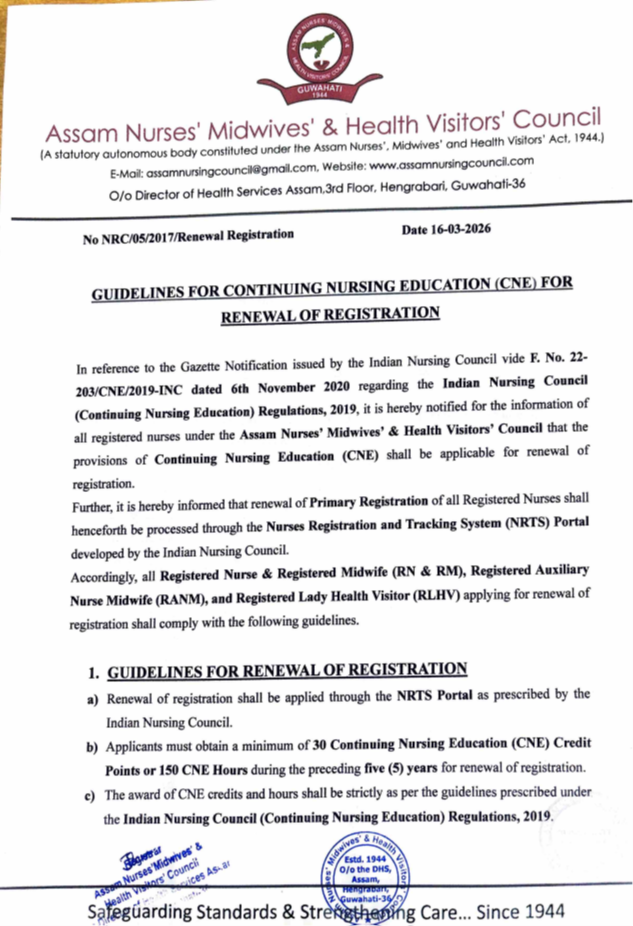 Guidelines for CNE and Renewal of Primary Registration
